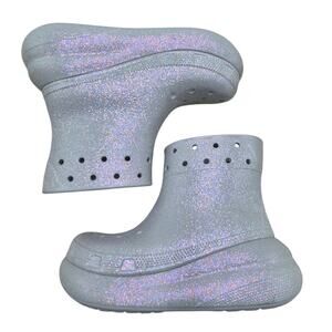 NEW Crocs Classic Glitter Crush Rain Boots silver women size W6